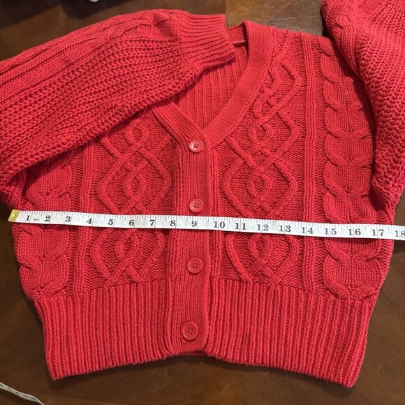 Urban Outfitters Cropped Cable Knit Sweater Women Sz XS V-neck Red Butto… - Picture 9 of 13